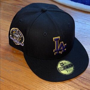 New Era Black and Gold LA Dodgers Fitted Cap with Lakers colorway